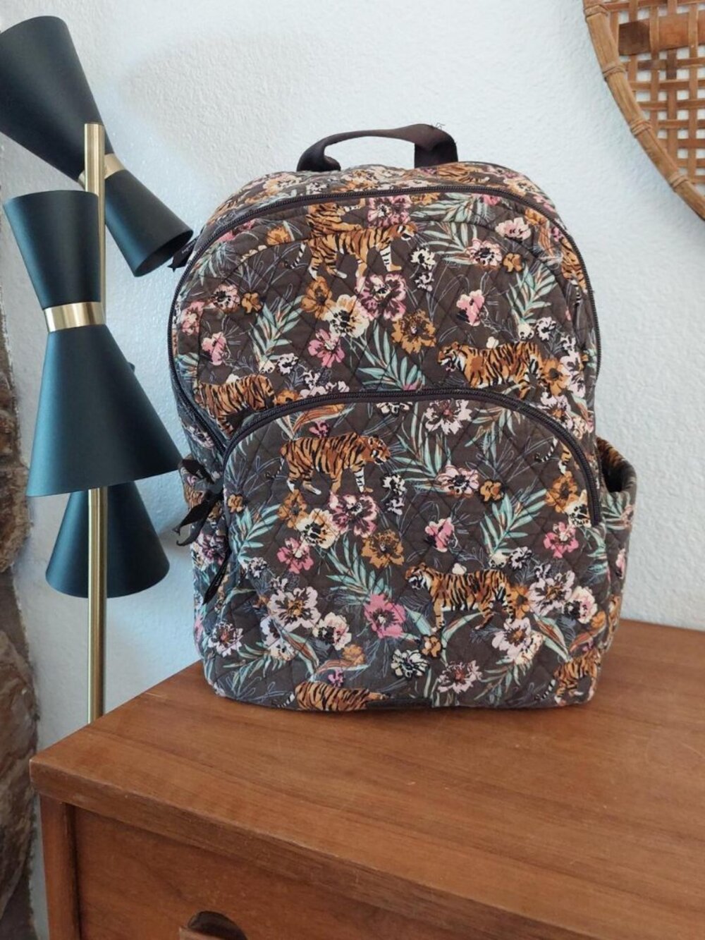 Vera Bradley Essential Large Backpack Bali Jungle Tiger Floral Quilted Cotton